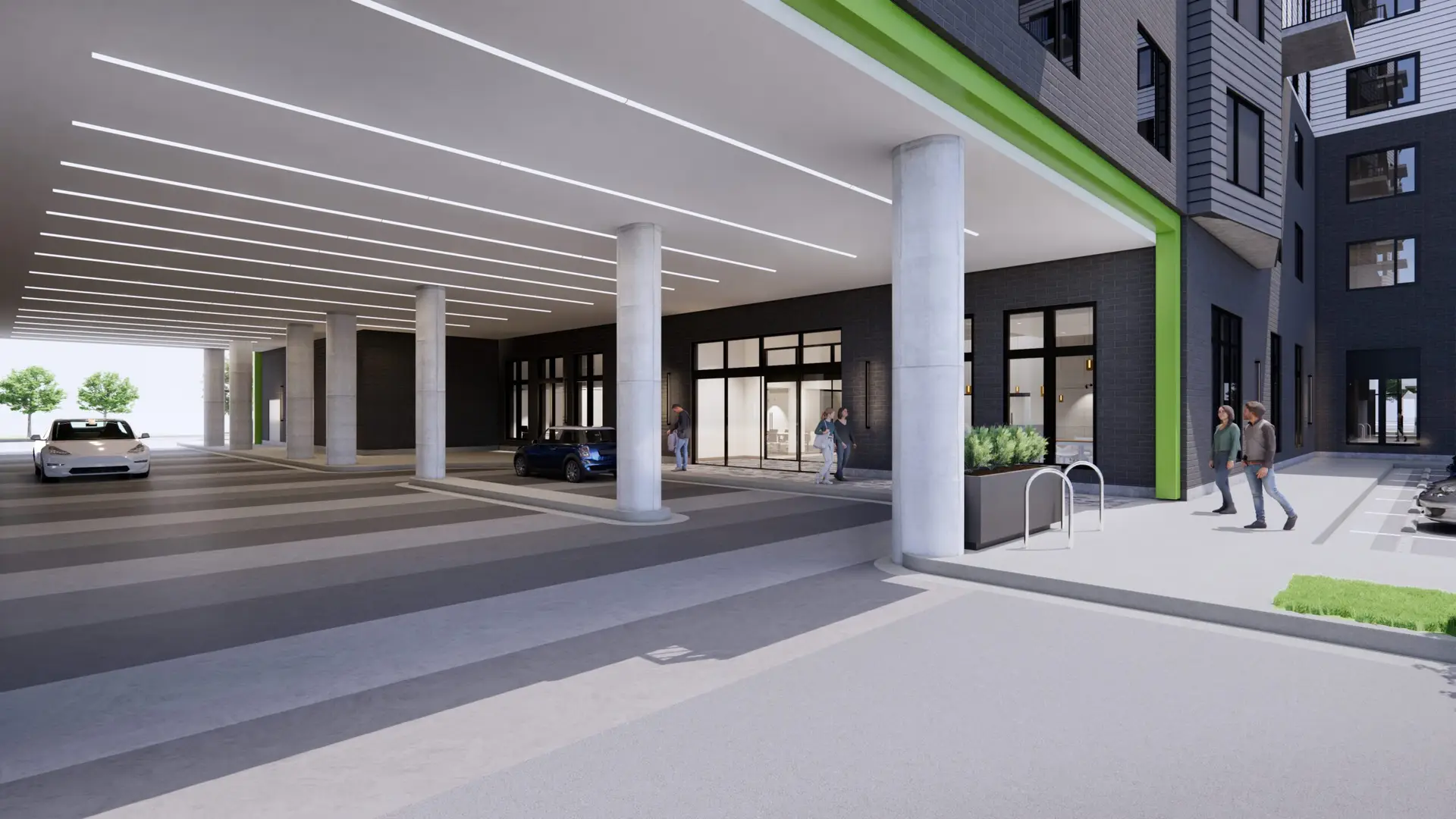 Pathway leading towards the building entry