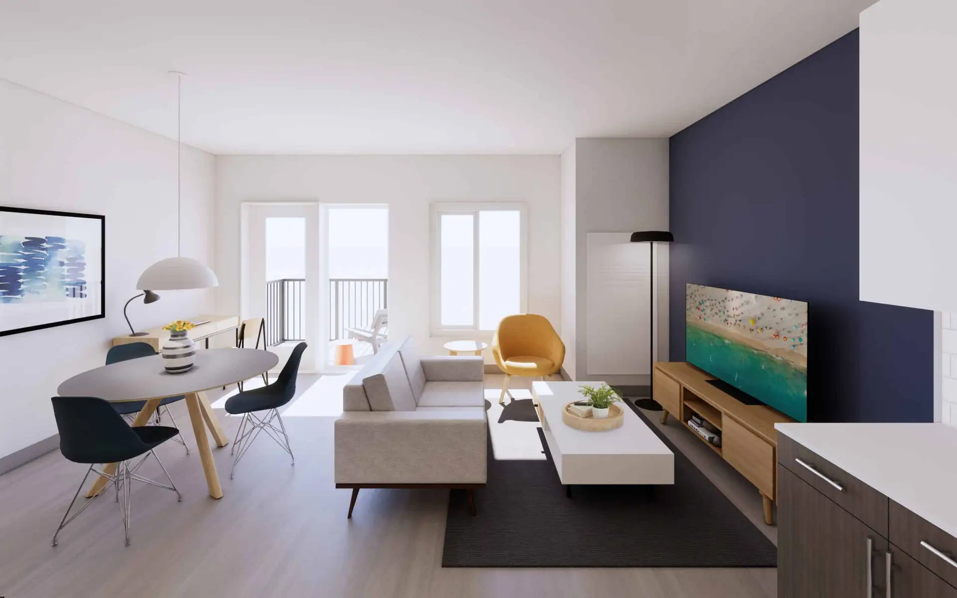 Interior of a studio apartment with modern furnishings